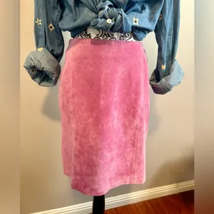 GEORGIOU STUDIO Vintage Pink Suede Leather Mini Skirt thumbnail 2
