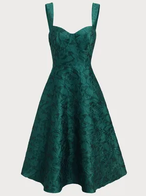 Rihoas Green Sweetheart Neck Jacquard Midi Dress thumbnail 5