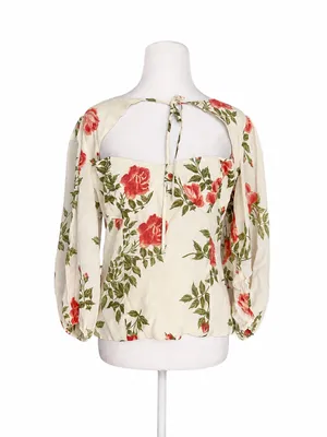 Reformation Brier Floral Top 10 Red White Rose Romantic Balloon Sleeve Cutout thumbnail 2