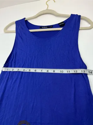 Desigual Royal Blue Sleeveless A-Line Dress Floral Womens Small‎ Stretch Summer thumbnail 5