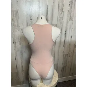 Forever 21 Blush Pink Ribbed Bodysuit Womens Size Small S High Neck Tank Leotard thumbnail 3
