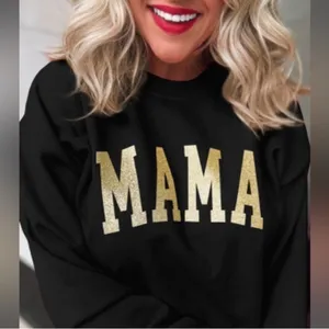 Black MAMA Gold Glitter Crewneck Sweatshirt NWT Large thumbnail 6