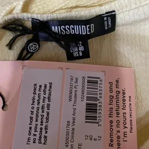 NEW Missguided Cream Crinkle Vest Sleeveless Crop Top Trousers Pajamas Set Sz 8 thumbnail 5