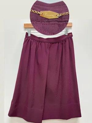 Vintage 1970s Gucci 100% Wool Burgundy A-Line Skirt Made in Italy S thumbnail 1