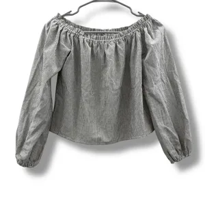 Brandy Melville Gray & White Striped Off The Shoulder 3/4 Sleeve Top‎ One Size thumbnail 2