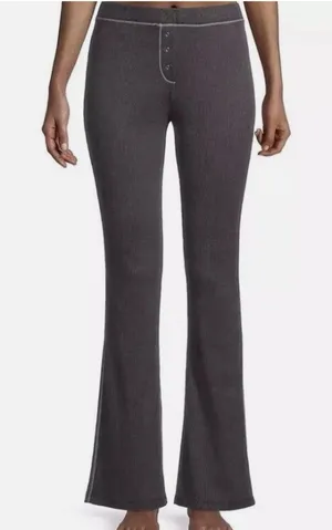 Intimately Free People Womens Thermal Pants Black High Rise Slim flare Lounge XS thumbnail 1
