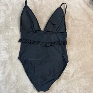 J. Crew Re-Imagined Plunge Black Ruffled One-Piece Swimsuit Size 12 thumbnail 2