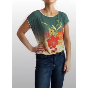 Anthropologie Attica Weston Wear Top XS Floral Ombré Boxy Cap Sleeve Boat Neck‎ thumbnail 3