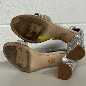 Jeffrey Campbell sz8 glitter open toe ankle strap heels rhinestone jewels silver thumbnail 5