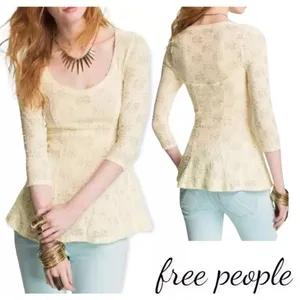 Free People Ivory Lace Tunic Top Medium Floral Sheer Long Sleeve Boho Festival thumbnail 6