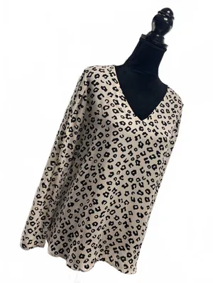 LOFT Leopard Print V-Neck Blouse Long Sleeve Animal Print Top Tan Black Size L thumbnail 2