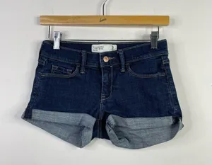 Abercrombie Fitch Low rise cuffed denim jean shorts dark Wash stretch women 0 25 thumbnail 2