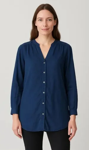 Lands’ End blue cotton button front blouse 14 thumbnail 1