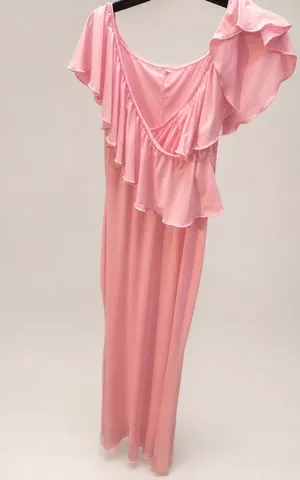 Women’s Pink Off-Shoulder Ruffle Stretch Maternity Mermaid Maxi Gown thumbnail 4