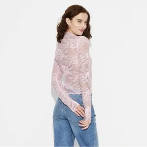 Wild Fable Pastel lace Sheer long-sleeve sequin mock neck coquette girl fairy thumbnail 3