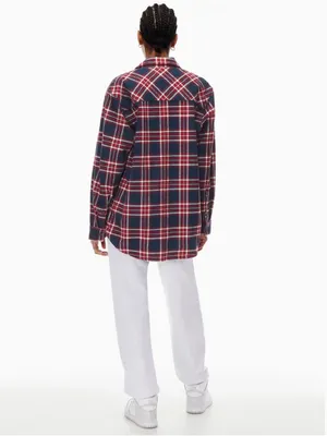 Aritzia TNA Oversized Fit Red Plaid Shirt Flannel Button Up Top Women's Size S thumbnail 5