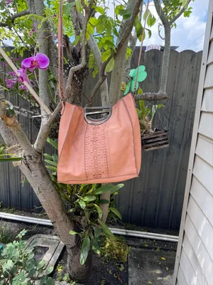 Boho Hobo Shoulder Bag Pink Faux Leather Crochet Lace Panel Oversized Tote Purse thumbnail 2