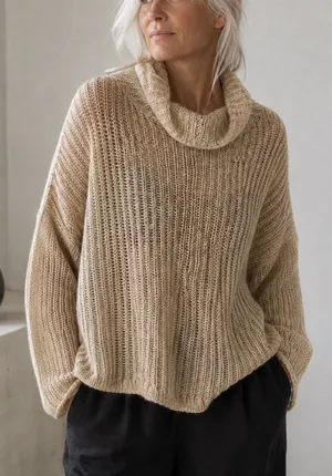 Eileen Fisher Mohair Knit Wide Mock Turtleneck Oversized Sweater Sz S Lagenlook thumbnail 1
