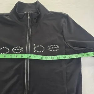 Bebe Sport -910 Black Rhinestone Logo Track Jacket Zip Up Women's Size‎ M thumbnail 9