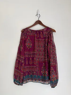 1.State Floral Paisley Boho Cold Shoulder Ruffle Blouse Top Size L NEW thumbnail 4