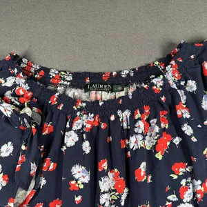 Lauren Ralph‎ Lauren Blouse Womens Large Blue Floral Off Shoulder 3/4 Sleeve thumbnail 4