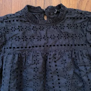 J. Crew Women's Tie Back Top in Black Cotton Ditsy Eyelet Mock Neck - Sz XS thumbnail 4