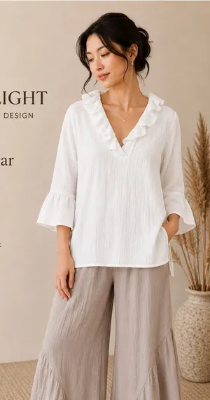 Moonlight Ruffle Collar Tunic Top - White thumbnail 1