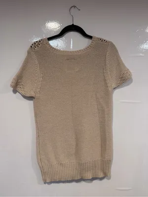 Vintage Y2K American Eagle Beige Short-Sleeve Knit Sweater with Crochet thumbnail 3