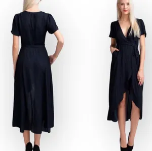 Honeypunch Come Together Navy Blue Midi Wrap Dress, Size S thumbnail 2