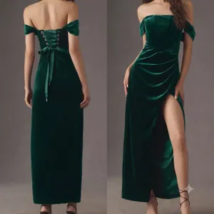 BHLDN Anthropologie Lana NWT Emerald Green Velvet Corset Lace Up Back Gown L NEW thumbnail 2