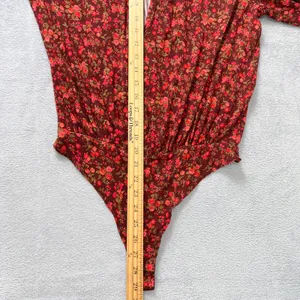 Free‎ People Intimately Kaya Print Cutout Bodysuit Chocolate Combo Womens Medium Red thumbnail 10