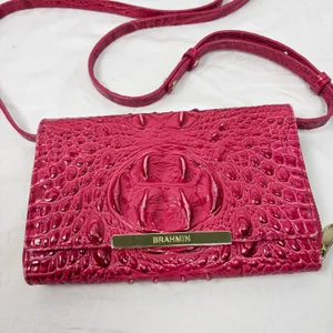 Brahmin Phlox Pink Minuette crocodile crossbody purse mild wear. flap zip pocket thumbnail 2