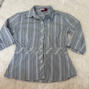 Y2K 90s Womens Blue/White Strip Button Down Sz L Cotton Retro Resort Tomato Girl thumbnail 1