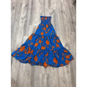 Anthropologie Adel The Label XS Blue Orange Floral Smocked Strapless Maxi Dress thumbnail 2