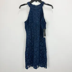 Lulus Love Poem Navy Blue Lace Mini Dress Party Cocktail Romantic Medium NWT thumbnail 5