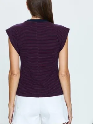 PISTOLA Marina Wide Shoulder Muscle‎ Tee Mariner’s Stripe Navy Blue and Red XS thumbnail 2