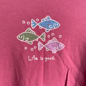 Life is Good Womens Small Long‎ Sleeve Mauve Pink Tee Fish thumbnail 5