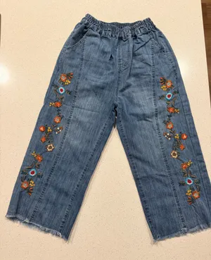 Handmade Embroidered Floral Denim Pants XS/S thumbnail 1