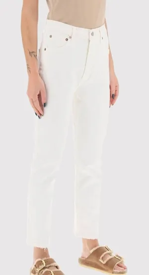 AGOLDE Womens Jeans White Riley High Rise Straight Crop Denim Button Fly Size 27 thumbnail 1