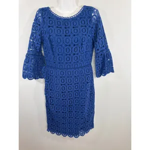 Boden Royal Blue Cotton Circle Lace Bell Sleeve Sheath Dress US‎ 6R thumbnail 2