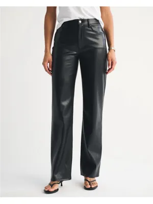 Abercrombie & Fitch Curve Love High Rise 90s Relaxed Vegan Leather Pants thumbnail 2