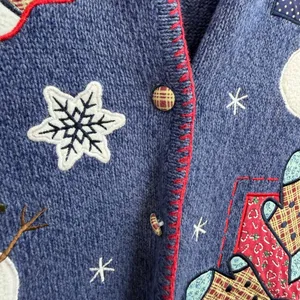 Vintage Crystal Kobe blue knit patchwork button down sweater vest Christmas M Size M thumbnail 5