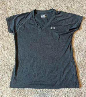 Under Armour Women's Dark Gray V-Neck Short Sleeve Performance Tee thumbnail 1