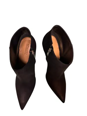 Schutz Elon Mirrored Heel Suede Ankle Booties Black Sz 8.5 thumbnail 4