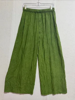 Naissha Green Embroidered Floral Wide-Leg Boho Split Front Pants thumbnail 6