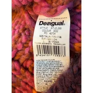 Desigual Womens Chunky Cable Knit Sweater Mock Neck Pink Orange Purple 67J2LB8 S thumbnail 4