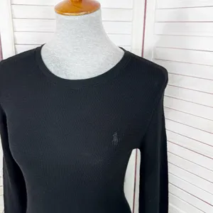 Polo Ralph Lauren Waffle Knit‎ Long Sleeve Maxi Dress Black Flared Hem Small thumbnail 5