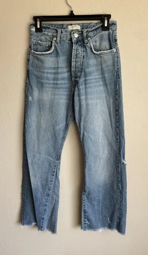 Zara Light Wash Blue Denim Distressed Flare Leg Jeans Women’s 2 Casual thumbnail 1