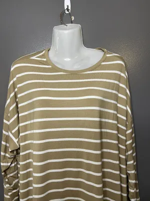 Gap Shirt Womens XXL Beige White Stripe Crew Neck Long Sleeve Jersey Top thumbnail 1