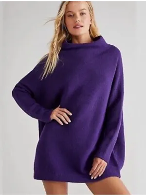 FREE PEOPLE Ottoman Cowl Purple Ribbed Sweater Pullover Top thumbnail 1